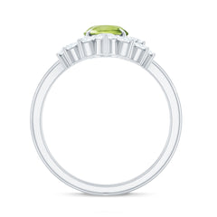 Real 1 Carat Oval Peridot Engagement Ring with Diamond Wedding Band