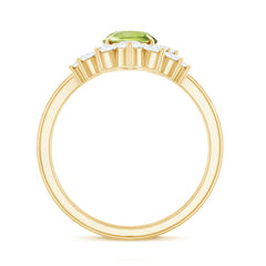 Real 1 Carat Oval Peridot Engagement Ring with Diamond Wedding Band