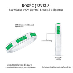 Princess Cut Emerald Mens Wedding Band in Channel Setting