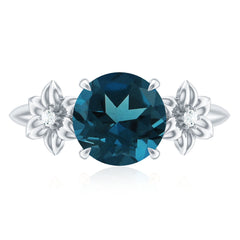 8mm Round London Blue Topaz Solitaire Floral Ring