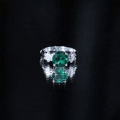 Certified Lab Grown Emerald Flower Engagement Ring with Diamond