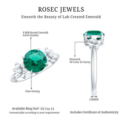 Certified Lab Grown Emerald Flower Engagement Ring with Diamond