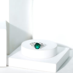 Certified Lab Grown Emerald Flower Engagement Ring with Diamond