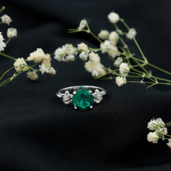 Certified Lab Grown Emerald Flower Engagement Ring with Diamond