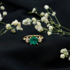Certified Lab Grown Emerald Flower Engagement Ring with Diamond
