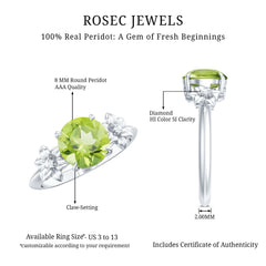 Natural 2 Carat Peridot Flower Engagement Ring with Diamond