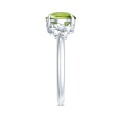 Natural 2 Carat Peridot Flower Engagement Ring with Diamond