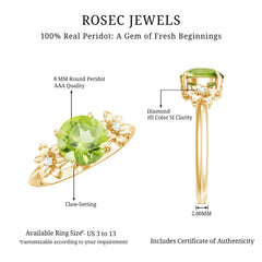 Natural 2 Carat Peridot Flower Engagement Ring with Diamond