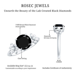 Created Black Diamond Solitaire Flower Engagement Ring with Accent