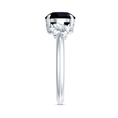 Created Black Diamond Solitaire Flower Engagement Ring with Accent