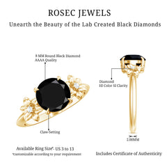 Created Black Diamond Solitaire Flower Engagement Ring with Accent