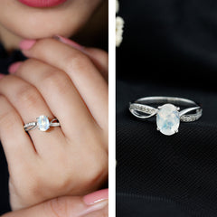Oval Moonstone Infinity Engagement Ring with Diamond