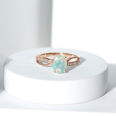 Natural 6X8 mm Oval Opalescent Diamond Engagement Ring with Split Shank