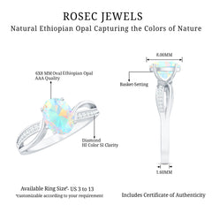 Natural 6X8 mm Oval Opalescent Diamond Engagement Ring with Split Shank