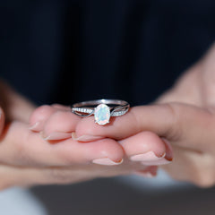 Natural 6X8 mm Oval Opalescent Diamond Engagement Ring with Split Shank