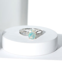 Natural 6X8 mm Oval Opalescent Diamond Engagement Ring with Split Shank