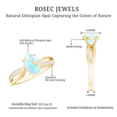 Natural 6X8 mm Oval Opalescent Diamond Engagement Ring with Split Shank