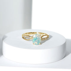 Natural 6X8 mm Oval Opalescent Diamond Engagement Ring with Split Shank