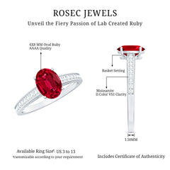 Oval Lab Grown Ruby Solitaire Ring with Moissanite Side Stones