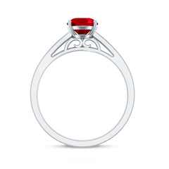 Oval Lab Grown Ruby Solitaire Ring with Moissanite Side Stones