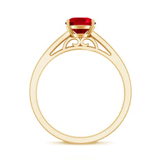 Oval Lab Grown Ruby Solitaire Ring with Moissanite Side Stones