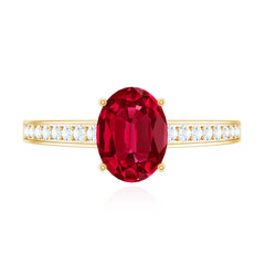Oval Lab Grown Ruby Solitaire Ring with Moissanite Side Stones