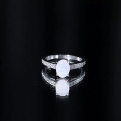 Natural 6X8mm Ethiopian Opal Oval Engagement Ring with Diamond Side Stones