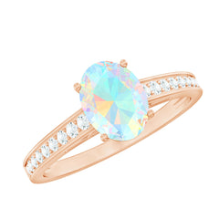 Natural 6X8mm Ethiopian Opal Oval Engagement Ring with Diamond Side Stones
