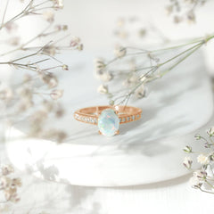 Natural 6X8mm Ethiopian Opal Oval Engagement Ring with Diamond Side Stones