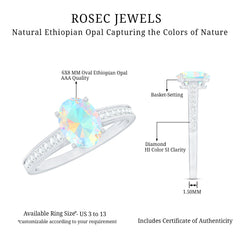 Natural 6X8mm Ethiopian Opal Oval Engagement Ring with Diamond Side Stones