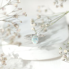 Natural 6X8mm Ethiopian Opal Oval Engagement Ring with Diamond Side Stones