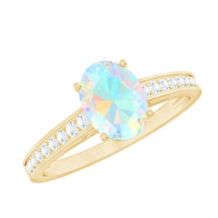 Natural 6X8mm Ethiopian Opal Oval Engagement Ring with Diamond Side Stones