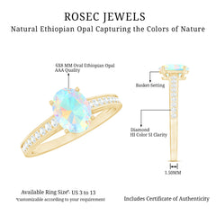 Natural 6X8mm Ethiopian Opal Oval Engagement Ring with Diamond Side Stones