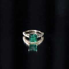 8 MM Solitaire Lab Emerald Princess Cut Engagement Ring with Moissanite