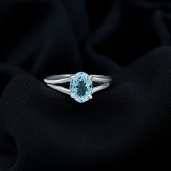 Genuine Oval Aquamarine Solitaire Engagement Ring in Split Shank