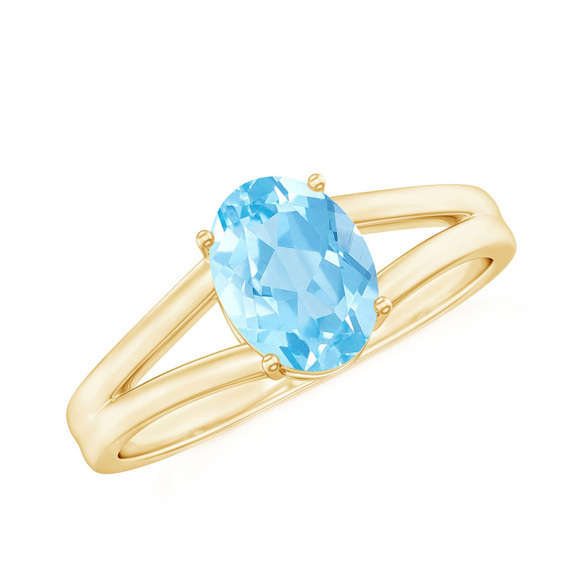 Genuine Oval Aquamarine Solitaire Engagement Ring in Split Shank