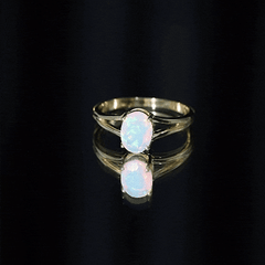 Genuine 6X8 mm Oval Ethiopian Rainbow Opal Split Shank Engagement Ring