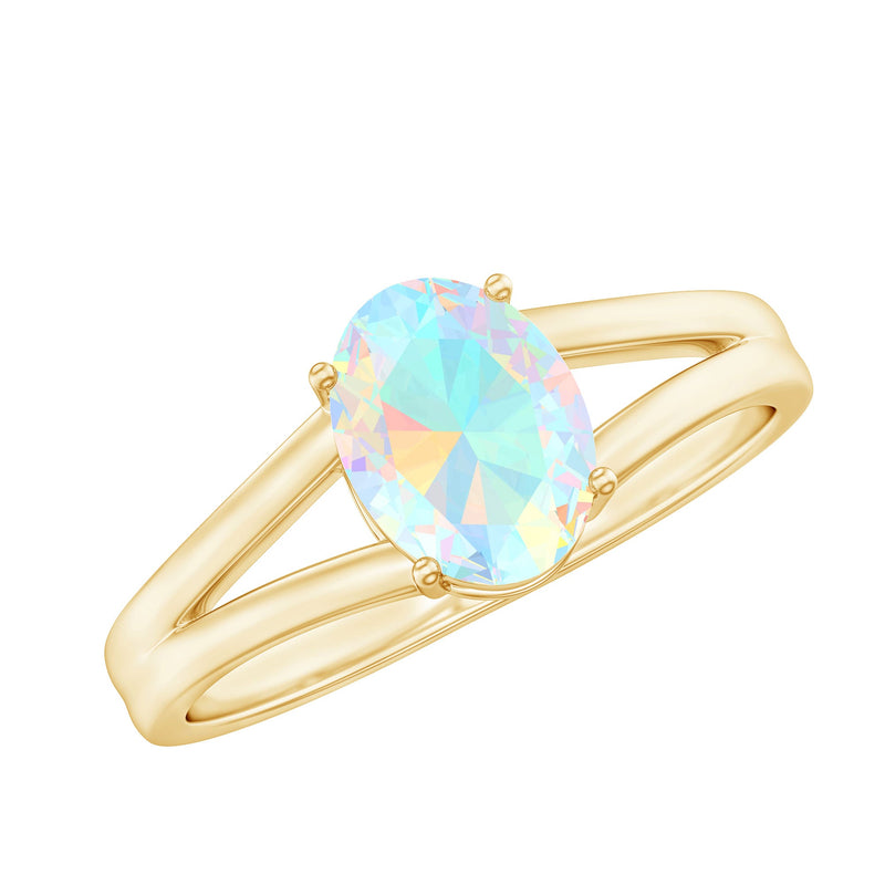 Genuine 6X8 mm Oval Ethiopian Rainbow Opal Split Shank Engagement Ring