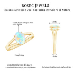 Genuine 6X8 mm Oval Ethiopian Rainbow Opal Split Shank Engagement Ring