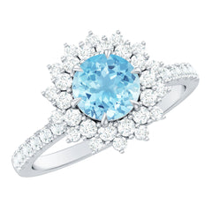 Genuine Aquamarine Cluster Engagement Ring With Certificate