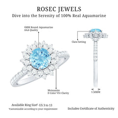 Genuine Aquamarine Cluster Engagement Ring With Certificate