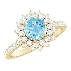 Genuine Aquamarine Cluster Engagement Ring With Certificate