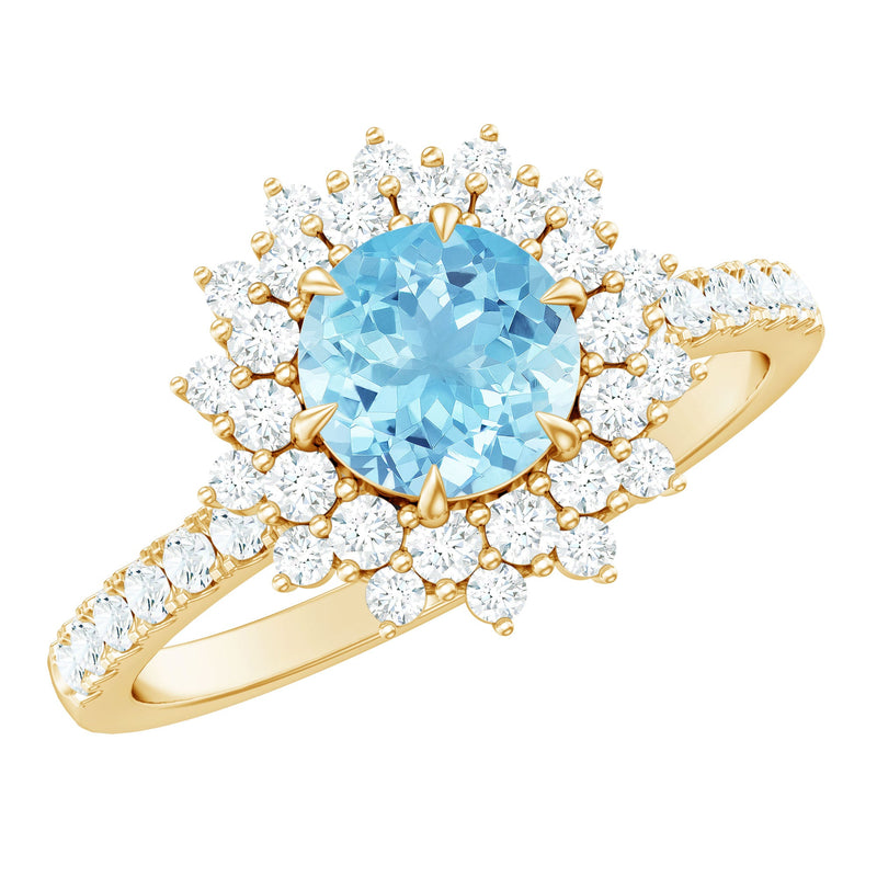 Genuine Aquamarine Cluster Engagement Ring With Certificate