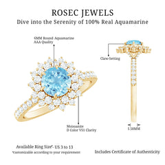 Genuine Aquamarine Cluster Engagement Ring With Certificate