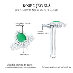 Natural Emerald Diamond Pear Shape Engagement Ring and Wedding Band Set
