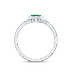 Natural Emerald Diamond Pear Shape Engagement Ring and Wedding Band Set