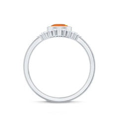 Real 0.6 Carat Fire Opal Teardrop Wedding Ring Set with Diamond Halo