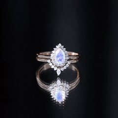 Genuine Pear Shape Rainbow Opal Vintage Inspired Engagement Ring with Enhancer