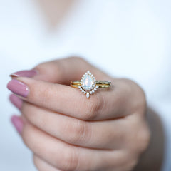 Genuine Pear Shape Rainbow Opal Vintage Inspired Engagement Ring with Enhancer