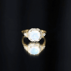 Real Cushion Cut Ethiopian Opal Antique Looking Engagement Ring with Diamond
